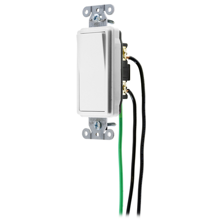 HUBBELL WIRING DEVICE-KELLEMS Spec Grade, Decorator Switches, General Purpose AC, Double Pole, 20A 120/277V AC, Back and Side Wired, Pre-Wired with 8" #12 THHN DSL220W